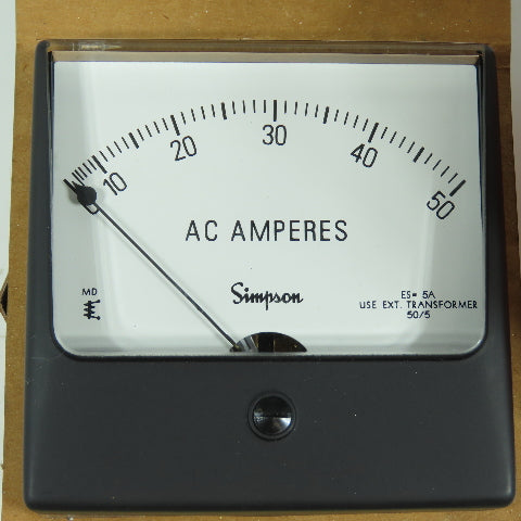 Simpson 35075 Analog Panel Meter 0-50 AC Amperes 1357M-0-50/5 ACA 3.5 UL WV