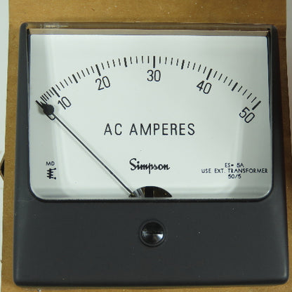 Simpson 35075 Analog Panel Meter 0-50 AC Amperes 1357M-0-50/5 ACA 3.5 UL WV