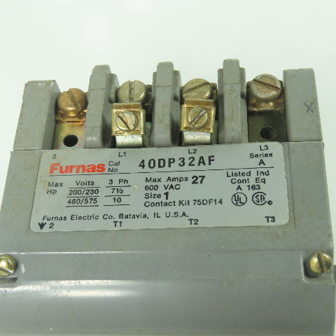 Furnas 40DP32AF Size 1 Non-Reversing Contactor 27A 600V 110/120V Coil