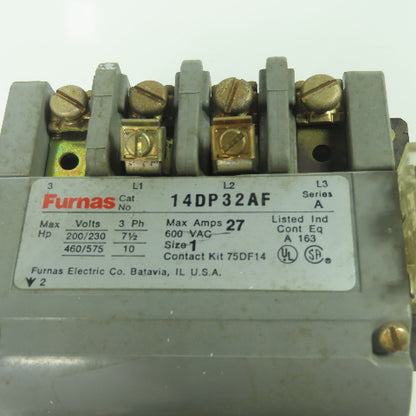 Furnas 14DP32AF Size 1 Motor Starter Contactor 600V 27A 120V Coil W/ Overload