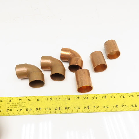 Elkhart Products 1-1/2" Copper Sweat Couplings 90° Elbows Pipe Fittings Lot Of 6