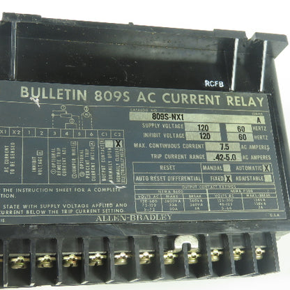 Allen Bradley 809S-NX1 Ser A Bulletin 809S AC Current Relay 120V