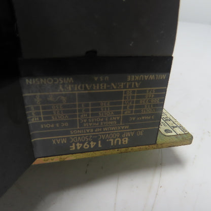 Allen Bradley 1494F-NFL30 Ser A Disconnect Switch 30A 600VAC 250VDC 3-Pole