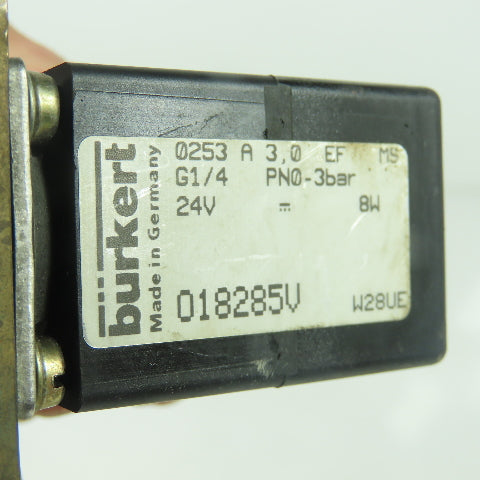 Burkert 0253 A 3.0 EF 1/4" NPT 24VDC Solenoid Valve 2 Way 018285V