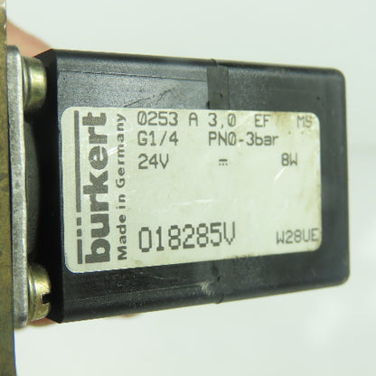 Burkert 0253 A 3.0 EF 1/4" NPT 24VDC Solenoid Valve 2 Way 018285V
