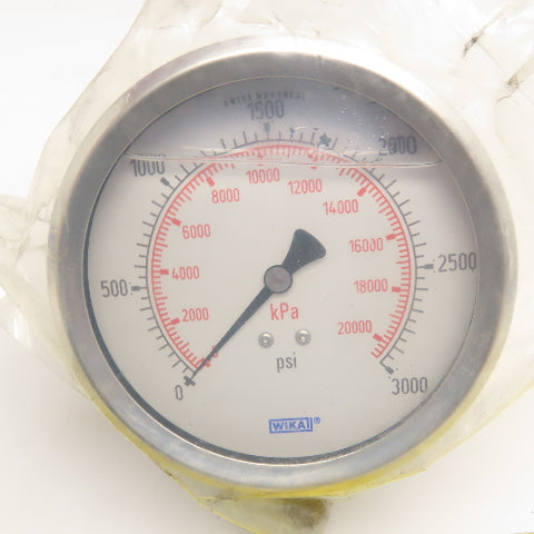 Wika 0-3000PSI 0-20,000kPa Pressure Gauge Filled 1/4" NPT 4-1/4"