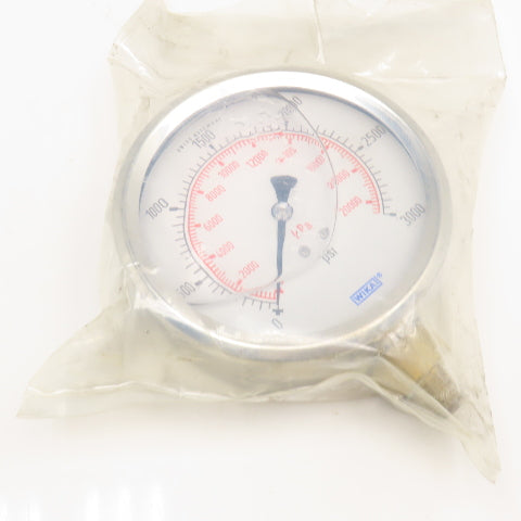 Wika 0-3000PSI 0-20,000kPa Pressure Gauge Filled 1/4" NPT 4-1/4"