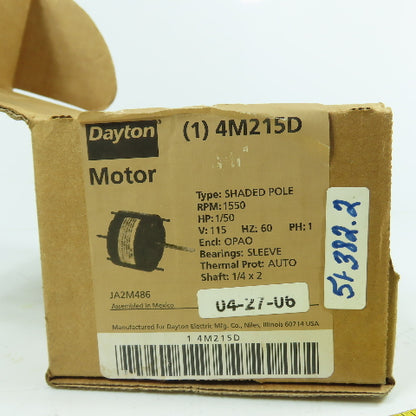 Dayton 4M215D 1/50HP Shaded Pole Motor 115V 1550RPM 1PH New
