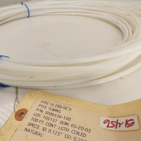3000536-100 PTFE Tubing 0.125" ID x 0.250" OD x 0.063" Wall x 100' Long