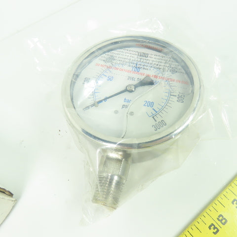 Pic Gauges PRO-301L-402P 0-3000PSI Pressure Guage 30ZV92 1/2" NPT