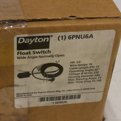 Dayton 6PNU6A Wide Angle Normally Open Float Switch 1/2HP 230V