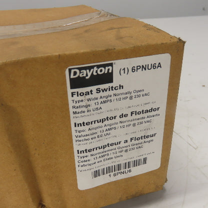 Dayton 6PNU6A Wide Angle Normally Open Float Switch 1/2HP 230V