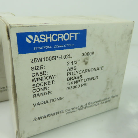 Ashcroft 25W1005PH 02L 0-3000PSI 2-1/2" Pressure Guage 1/4" NPT Lot Of 3