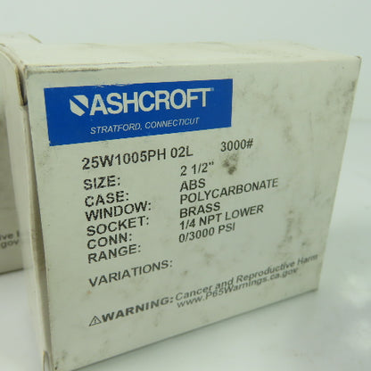 Ashcroft 25W1005PH 02L 0-3000PSI 2-1/2" Pressure Guage 1/4" NPT Lot Of 3