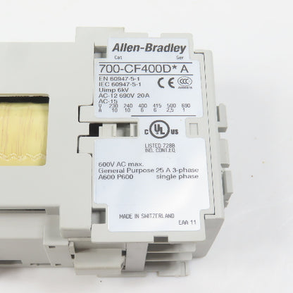 Allen Bradley 700-CF400D* Ser A 4-Pole Power Contactor Relay 600V Max 24VDC Coil