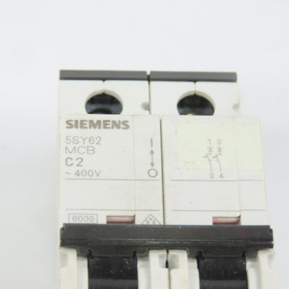 Siemens 5SY62 C2 MCB 2-Pole C2 2A 400V Circuit Breaker