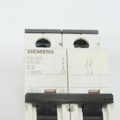 Siemens 5SY61 C2 MCB 2-Pole C2 2A 400V Circuit Breaker