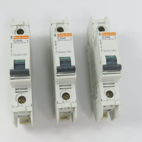 Merlin Gerin 60113 Multi 9 C60 20A Single 1-Pole Circuit Breaker 240V Lot Of 3