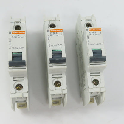 Merlin Gerin 60113 Multi 9 C60 20A Single 1-Pole Circuit Breaker 240V Lot Of 3