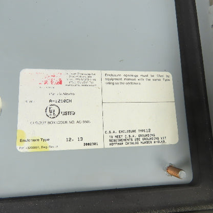 Hoffman A1210CH 12" x 10" x 5" Electrical Enclosure Type 12,13 W/ Backplate