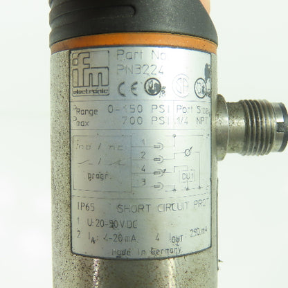 IFM PN3224 Pressure Sensor Digital Display 20-30VDC 1/4" NPT 700PSI Max