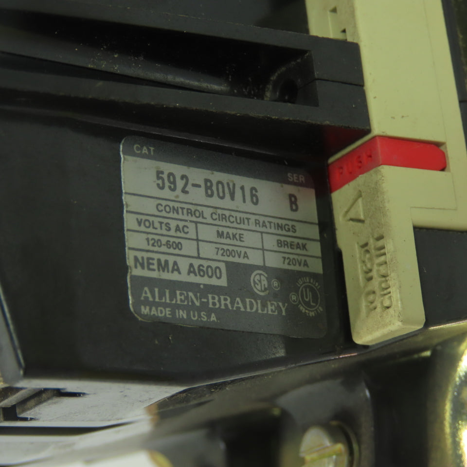 Allen Bradley 592-BOV16 Ser B 600VAC Overload Relay Nema A600