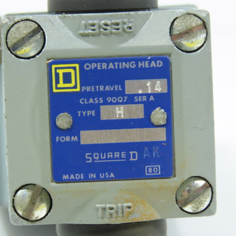 Square D 9007C62H Type 6P Side Plunger Limit Switch W/ Type H Head Pretravel .14