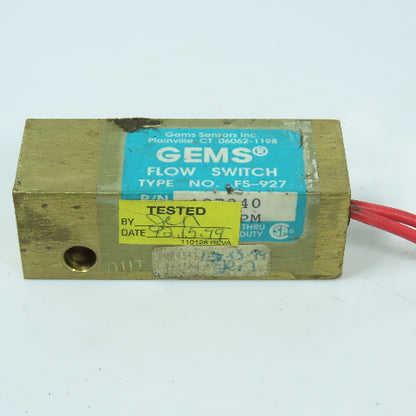 Gems FS-927 127840 1/4" NPT Flow Switch .50GPM 240VAC Max