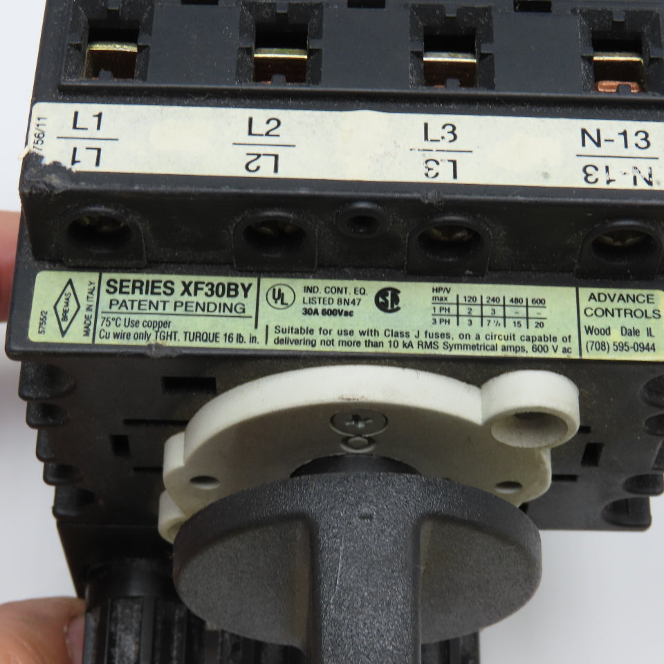 Advance Controls XF30BY 600V 20Hp Max Fused Disconnect Switch Manual Operator