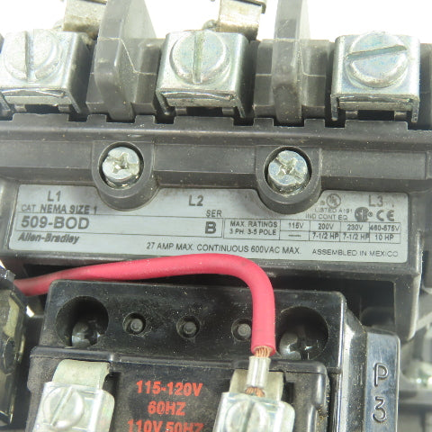 Allen Bradley 509-BOD Ser B Size 1 27A Non-Reversing Motor Starter 600VAC
