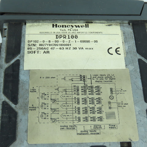 Honeywell DP102-0-B-00-0-Z-1-00000-00 DPR100 Chart Recorder Parts/Repair