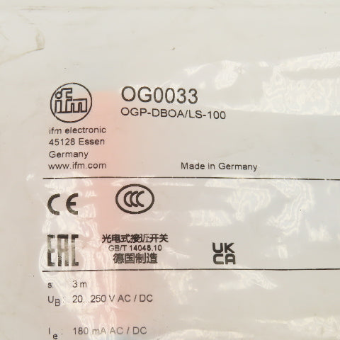 IFM OG0033 OGP-DBOA/LS-100 Retroreflective Sensor 20-250V AC/DC