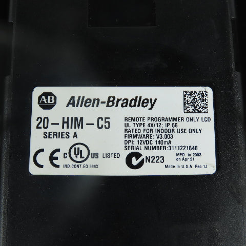 Allen Bradley 20-HIM-C5 Ser A Remote Programmer LCD F/W 3.003 W/ Cable