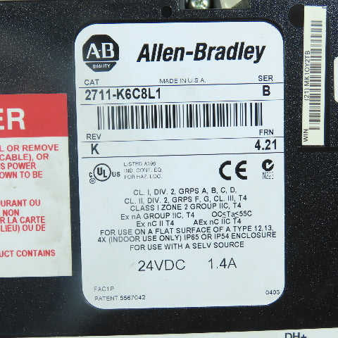 Allen Bradley 2711-K6C8L1 Ser B FRN 4.21 PanelView 600 Operator Interface HMI