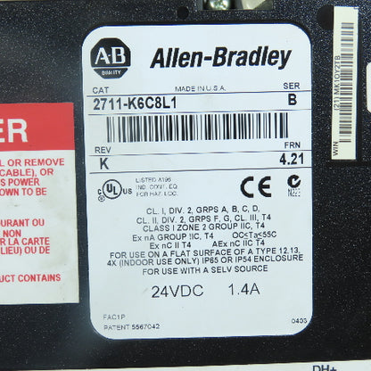 Allen Bradley 2711-K6C8L1 Ser B FRN 4.21 PanelView 600 Operator Interface HMI