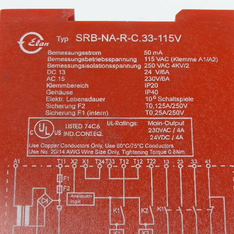 Elan Schmersal SRB-NA-R-C.33-115V 2 Channel Safety Relay 115/250VAC