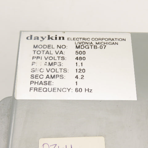 Daykin MDGTB-07 500VA Transformer Disconnect Combo Pri 480V Sec 120V 1PH 60HZ