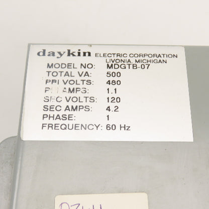 Daykin MDGTB-07 500VA Transformer Disconnect Combo Pri 480V Sec 120V 1PH 60HZ