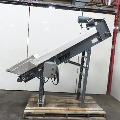 Titan 7' Long Incline Chip Conveyor 18" Belt 3Ph 230/460V 75" Discharge 35FPM
