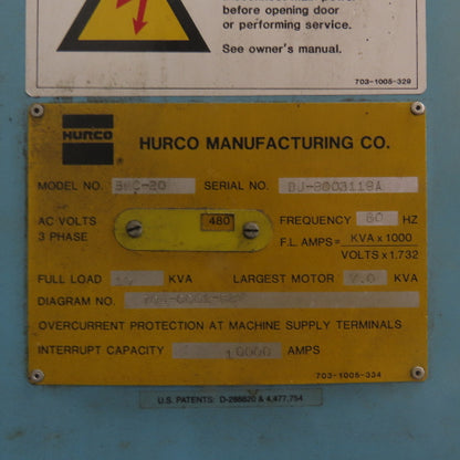Hurco BMC-20 3-Axis Vertical Machining Center 480V 3Ph W/ Coolant Recovery