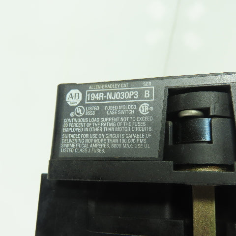 Allen Bradley 194R-NJ030P3 Ser B Fusible Disconnect Switch 3-Pole 30A 600VAC