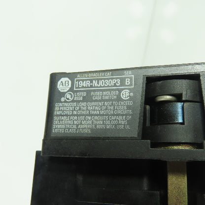 Allen Bradley 194R-NJ030P3 Ser B Fusible Disconnect Switch 3-Pole 30A 600VAC
