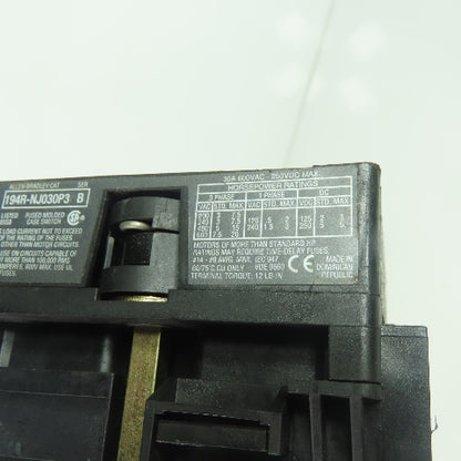 Allen Bradley 194R-NJ030P3 Ser B Fusible Disconnect Switch 3-Pole 30A 600VAC