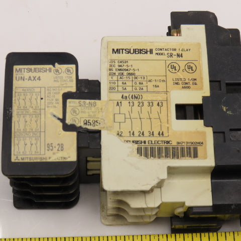 Mitsubishi UN-AX4 SR-N4 Contactor Relay 220V 16A W/ Auxiliary 120V 50/60Hz Coil