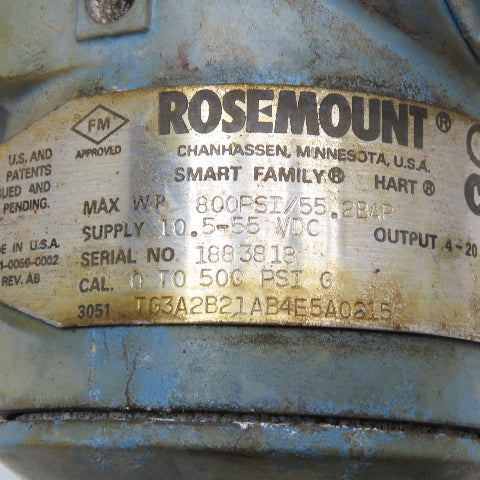 Rosemount TG3A2B21AB4E5A0215 10.5-55VDC 800PSI Pressure Transmitter
