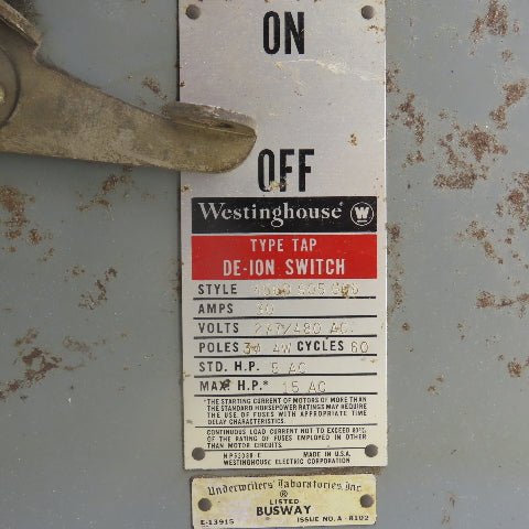 Westinghouse 456D905G06 30A 480VAC De-Ion Fusible Bus Plug Switch 3PH 15HP