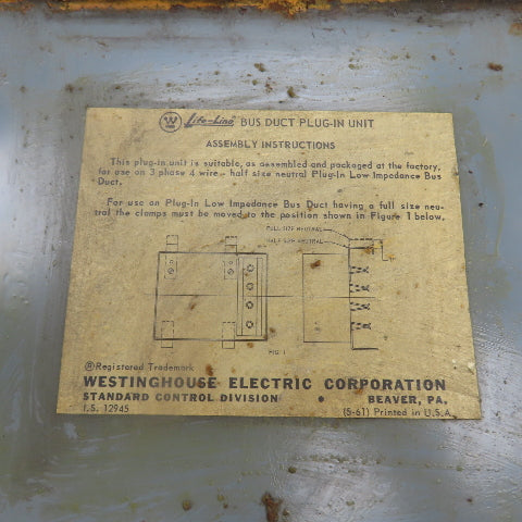 Westinghouse 653D647G04 60A 480VAC De-Ion Fusible Bus Plug Switch 3PH 30HP