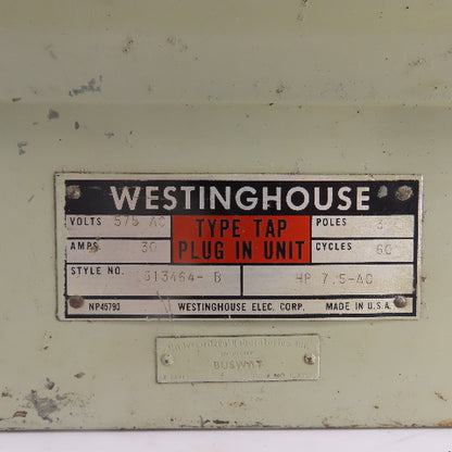 Westinghouse 1513464-B 30A Fusible Type Tap Bus Plug In Unit 3-Pole 575V 60HZ