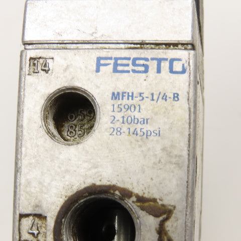 Festo MFH-5-1/4-B 5/2 Position Pneumatic Solenoid Valve 1/4" NPT 24VDC 42VAC
