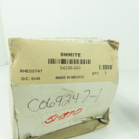 Ohmite 54338-360 Rheostat Potentiometer 0.85A NEW